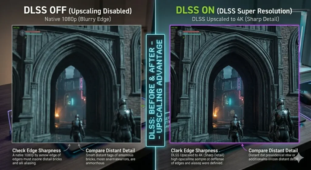 DLSS upscaling improving frame rate on an RTX gaming laptop