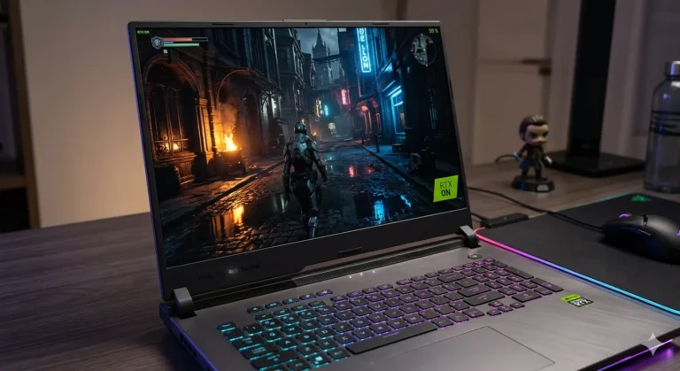 RTX gaming laptop running a ray raced game